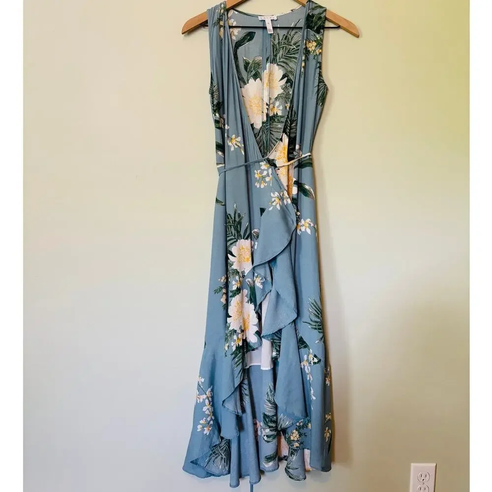 Leith Tropical Floral Wrap Dress XS Sleeveless Summer Feminine Cottage - Picture 2 of 8